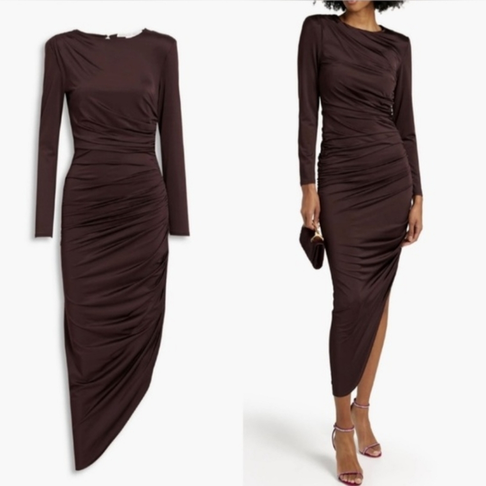 Veronica Beard Tristana Midi Dress Ruched Asymmetric Oxblood Size 16 NWT $498 - Picture 10 of 16